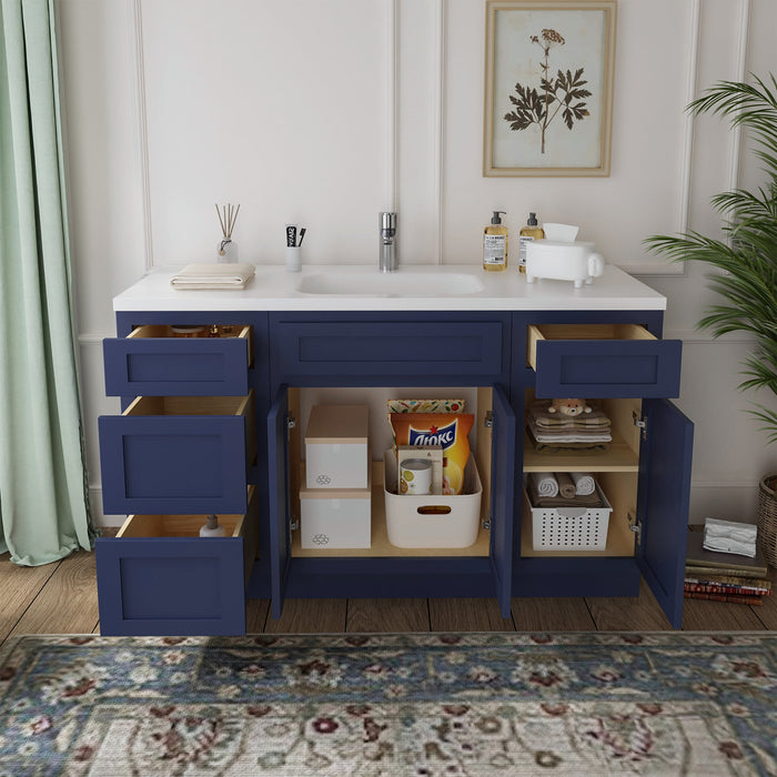 54" Plywood Bathroom Vanity Cabinet without Top - 4 Drawers & 3 Doors - HomeBeyond