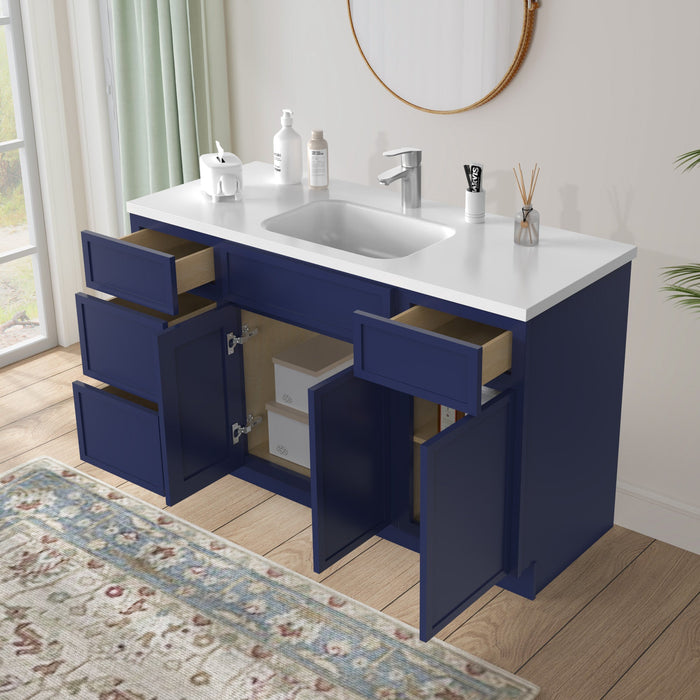 54" Plywood Bathroom Vanity Cabinet without Top - 4 Drawers & 3 Doors - HomeBeyond