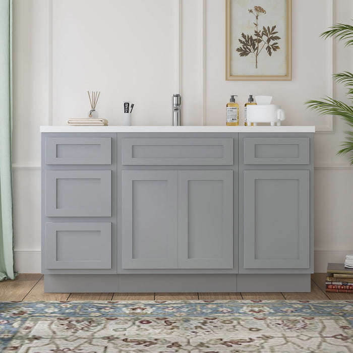 54" Plywood Bathroom Vanity Cabinet without Top - 4 Drawers & 3 Doors - HomeBeyond