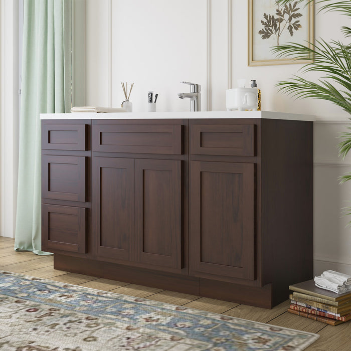 54" Plywood Bathroom Vanity Cabinet without Top - 4 Drawers & 3 Doors - HomeBeyond