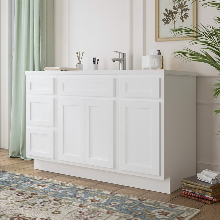 54" Plywood Bathroom Vanity Cabinet without Top - 4 Drawers & 3 Doors - HomeBeyond