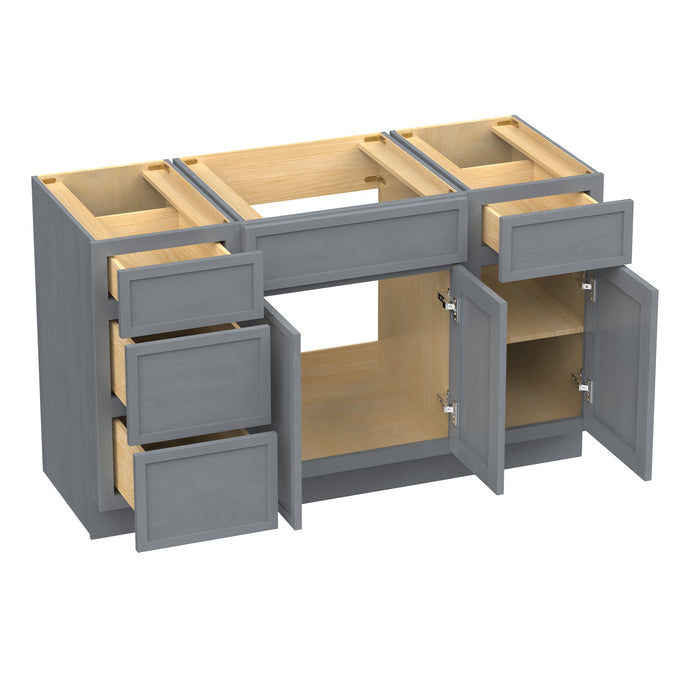 54" Plywood Bathroom Vanity Cabinet without Top - 4 Drawers & 3 Doors - HomeBeyond
