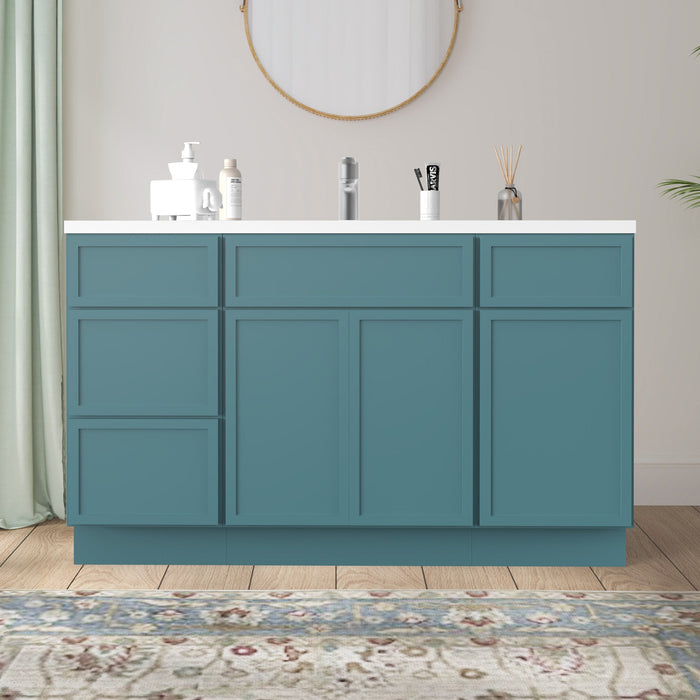 54" Plywood Bathroom Vanity Cabinet without Top - 4 Drawers & 3 Doors - HomeBeyond