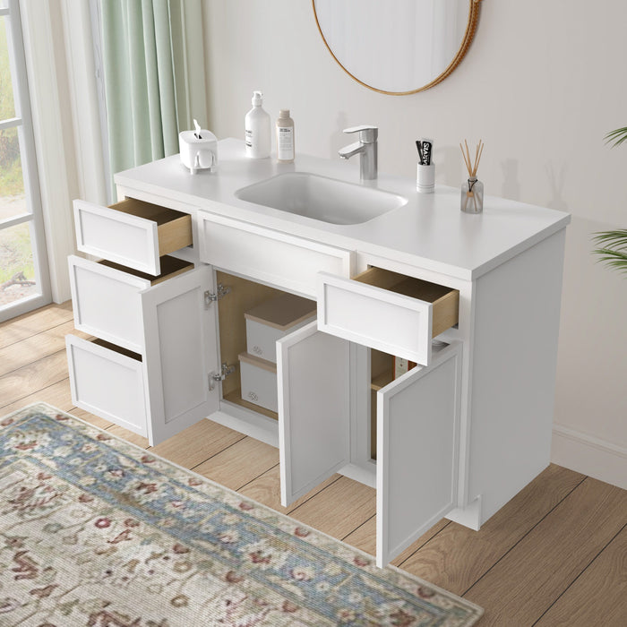 54" Plywood Bathroom Vanity Cabinet without Top - 4 Drawers & 3 Doors - HomeBeyond