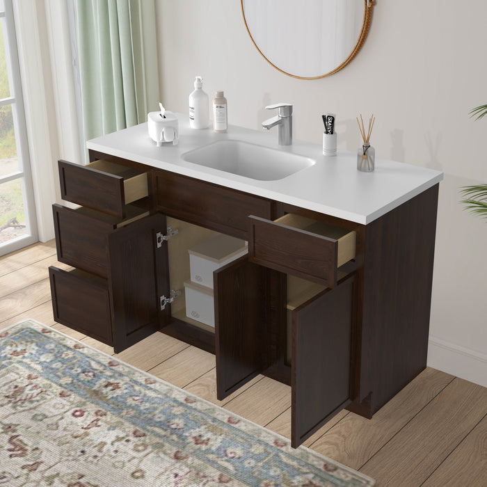 54" Plywood Bathroom Vanity Cabinet without Top - 4 Drawers & 3 Doors - HomeBeyond