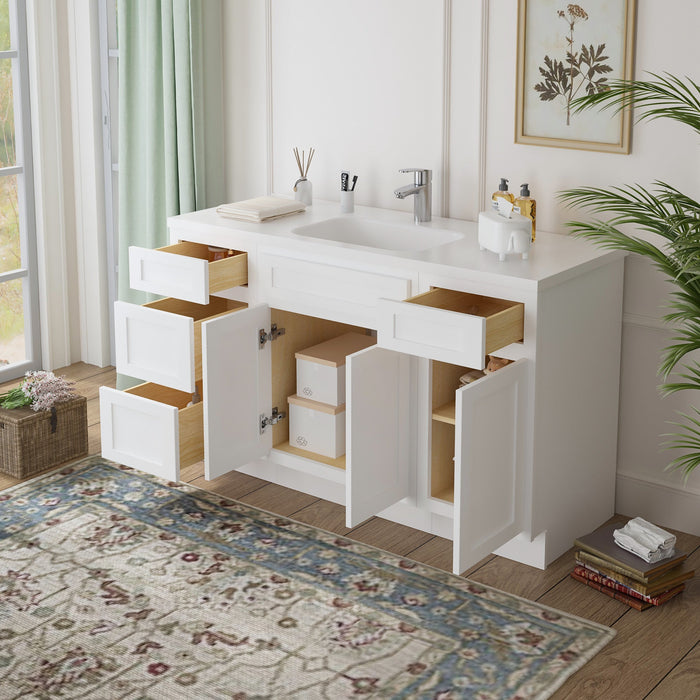 54" Plywood Bathroom Vanity Cabinet without Top - 4 Drawers & 3 Doors - HomeBeyond