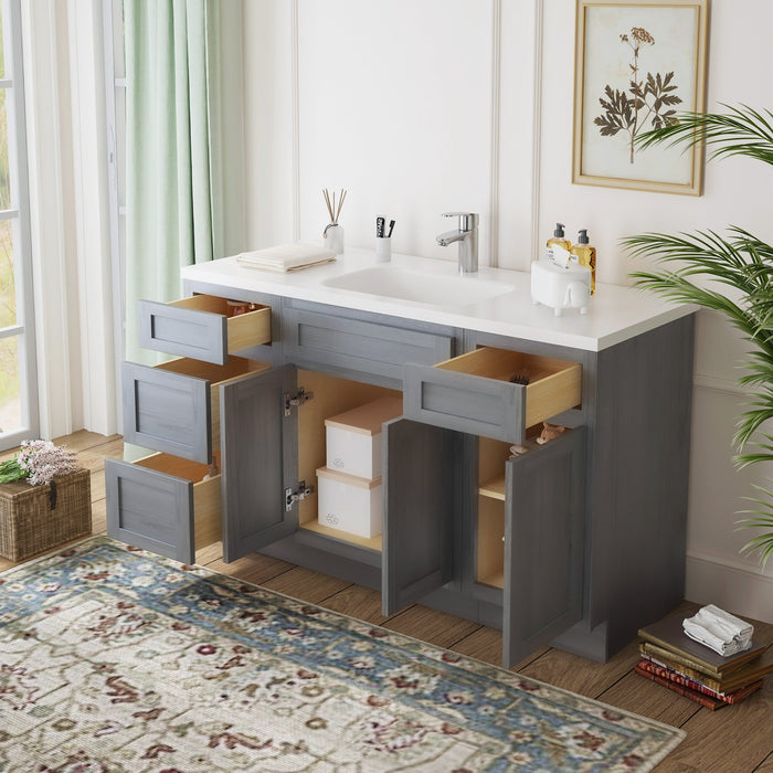 54" Plywood Bathroom Vanity Cabinet without Top - 4 Drawers & 3 Doors - HomeBeyond