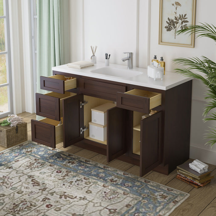 54" Plywood Bathroom Vanity Cabinet without Top - 4 Drawers & 3 Doors - HomeBeyond