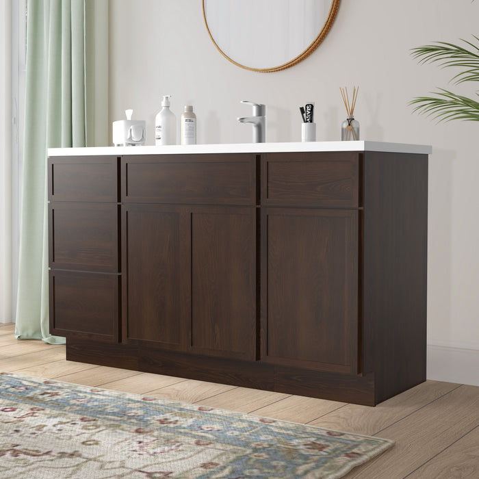 54" Plywood Bathroom Vanity Cabinet without Top - 4 Drawers & 3 Doors - HomeBeyond