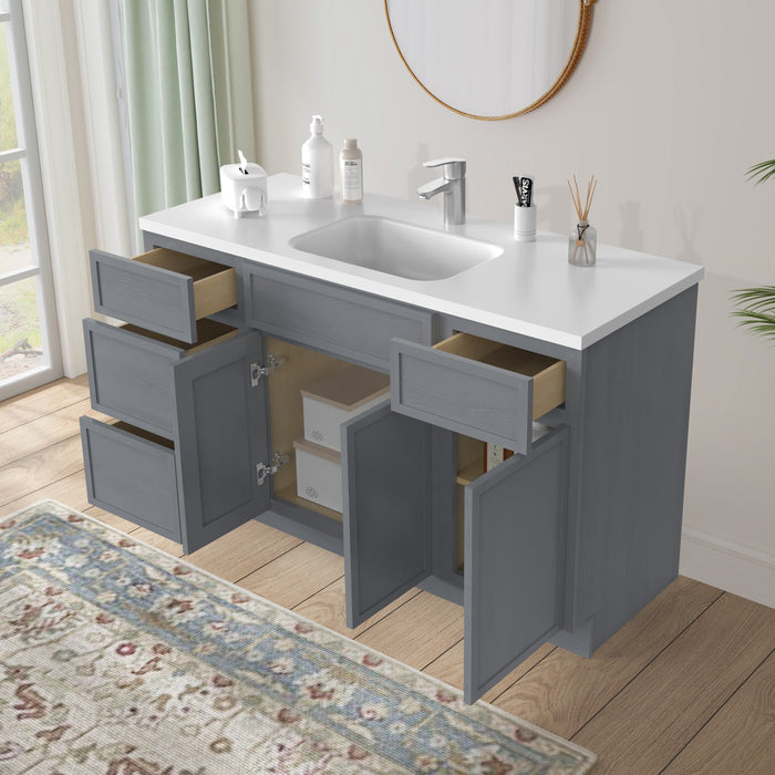 54" Plywood Bathroom Vanity Cabinet without Top - 4 Drawers & 3 Doors - HomeBeyond