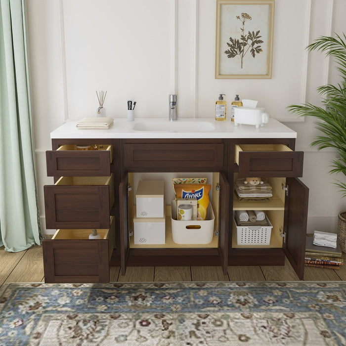 54" Plywood Bathroom Vanity Cabinet without Top - 4 Drawers & 3 Doors - HomeBeyond