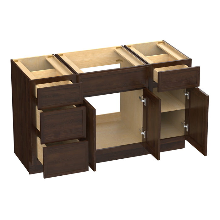 54" Plywood Bathroom Vanity Cabinet without Top - 4 Drawers & 3 Doors - HomeBeyond