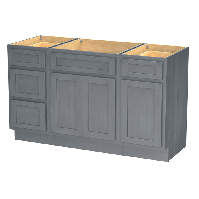 54" Plywood Bathroom Vanity Cabinet without Top - 4 Drawers & 3 Doors - HomeBeyond