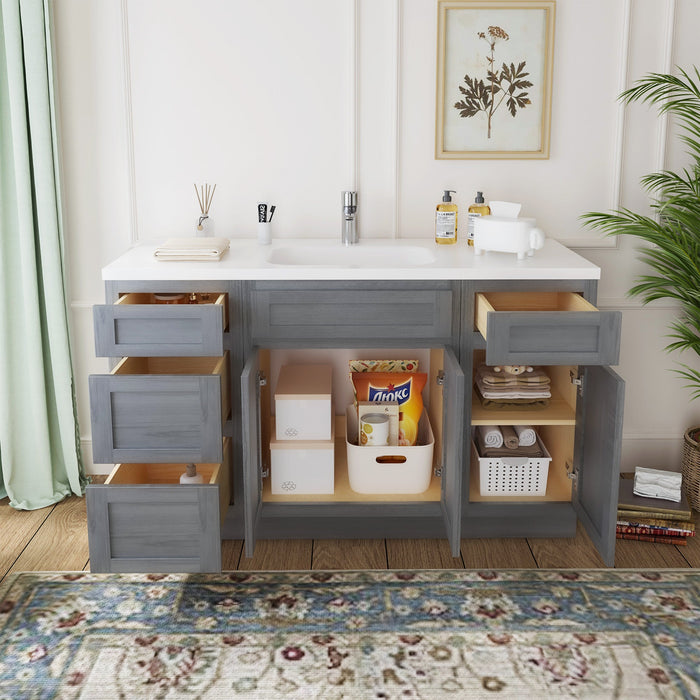 54" Plywood Bathroom Vanity Cabinet without Top - 4 Drawers & 3 Doors - HomeBeyond