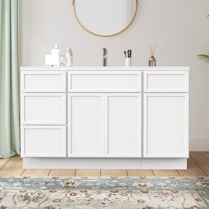 54" Plywood Bathroom Vanity Cabinet without Top - 4 Drawers & 3 Doors - HomeBeyond