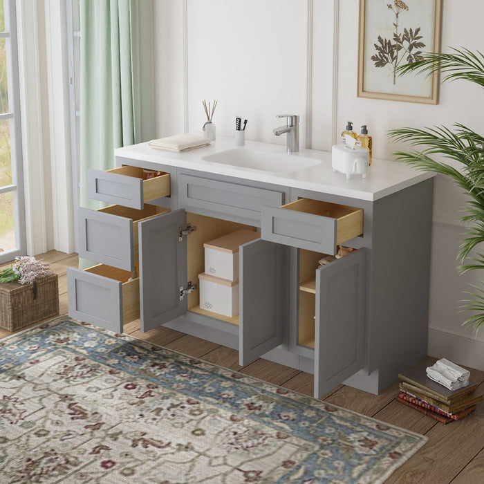 54" Plywood Bathroom Vanity Cabinet without Top - 4 Drawers & 3 Doors - HomeBeyond