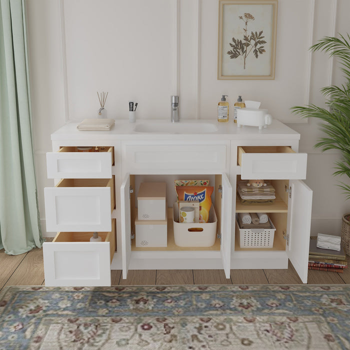 54" Plywood Bathroom Vanity Cabinet without Top - 4 Drawers & 3 Doors - HomeBeyond