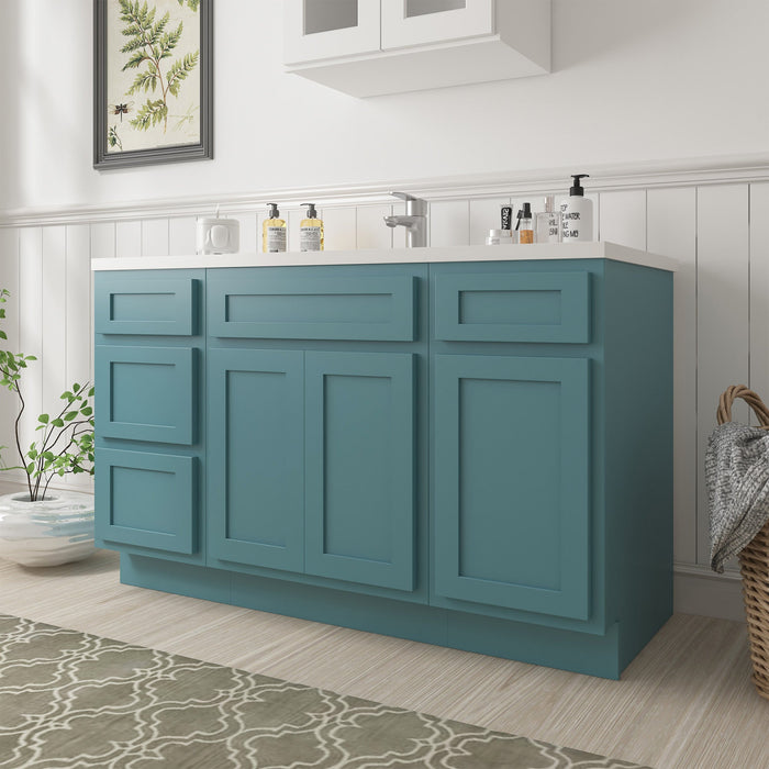 54" Plywood Bathroom Vanity Cabinet without Top - 4 Drawers & 3 Doors - HomeBeyond