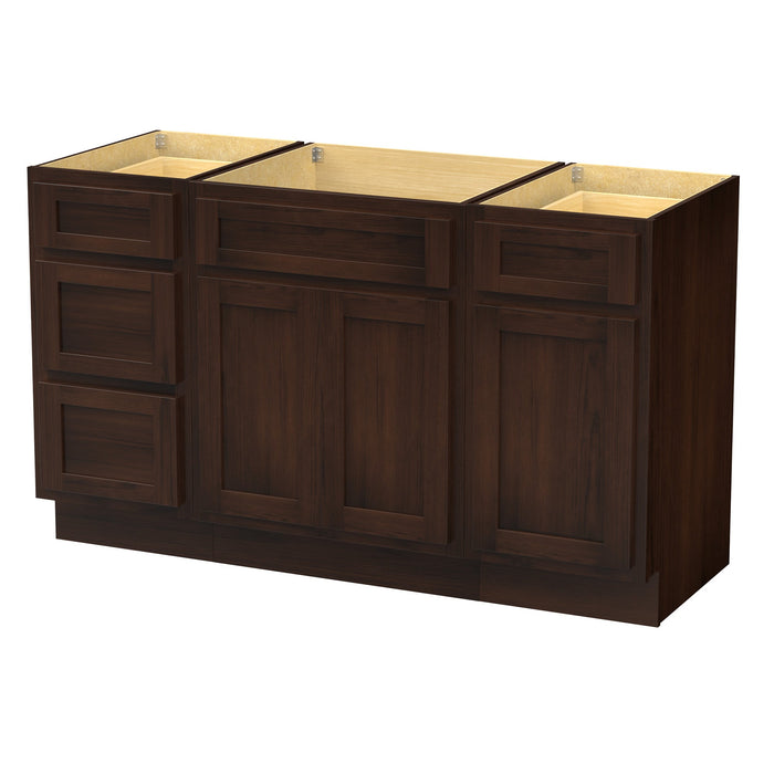 54" Plywood Bathroom Vanity Cabinet without Top - 4 Drawers & 3 Doors - HomeBeyond