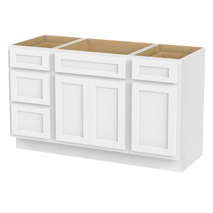 54" Plywood Bathroom Vanity Cabinet without Top - 4 Drawers & 3 Doors - HomeBeyond