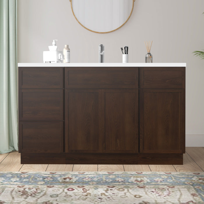 54" Plywood Bathroom Vanity Cabinet without Top - 4 Drawers & 3 Doors - HomeBeyond
