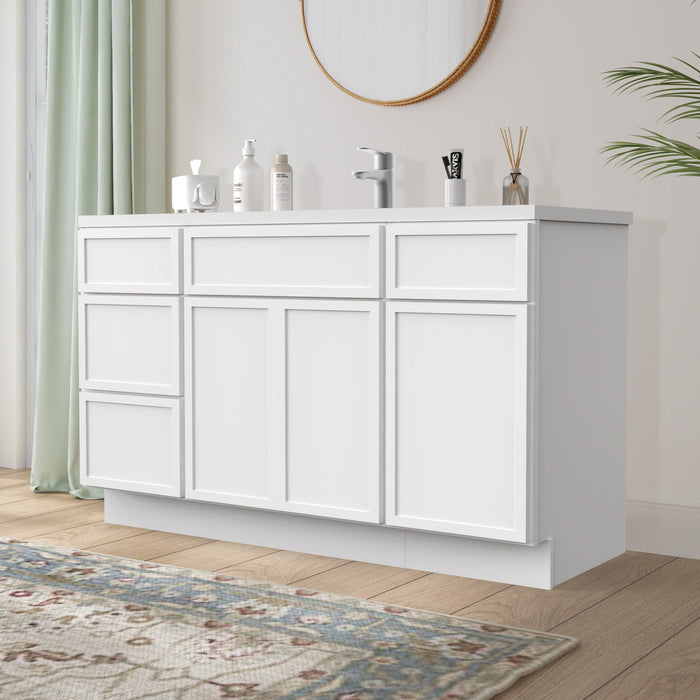 54" Plywood Bathroom Vanity Cabinet without Top - 4 Drawers & 3 Doors - HomeBeyond