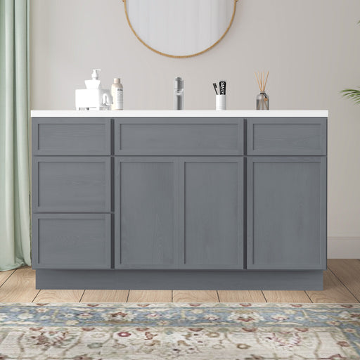 54" Plywood Bathroom Vanity Cabinet without Top - 4 Drawers & 3 Doors - HomeBeyond