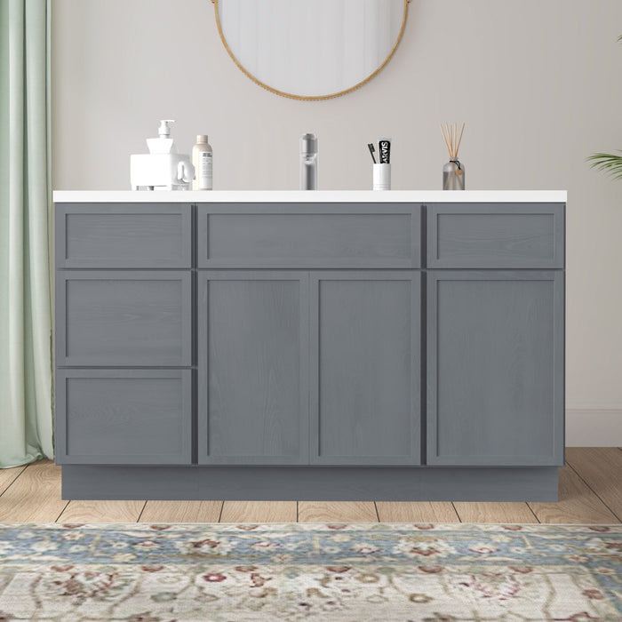 54" Plywood Bathroom Vanity Cabinet without Top - 4 Drawers & 3 Doors - HomeBeyond