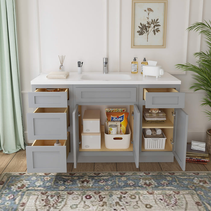 54" Plywood Bathroom Vanity Cabinet without Top - 4 Drawers & 3 Doors - HomeBeyond
