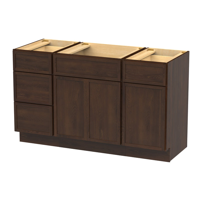54" Plywood Bathroom Vanity Cabinet without Top - 4 Drawers & 3 Doors - HomeBeyond