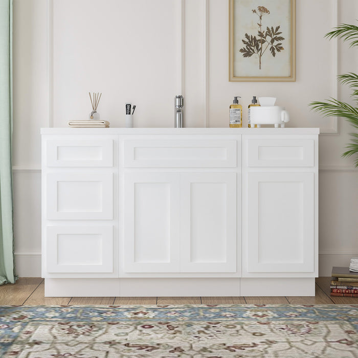 54" Plywood Bathroom Vanity Cabinet without Top - 4 Drawers & 3 Doors - HomeBeyond