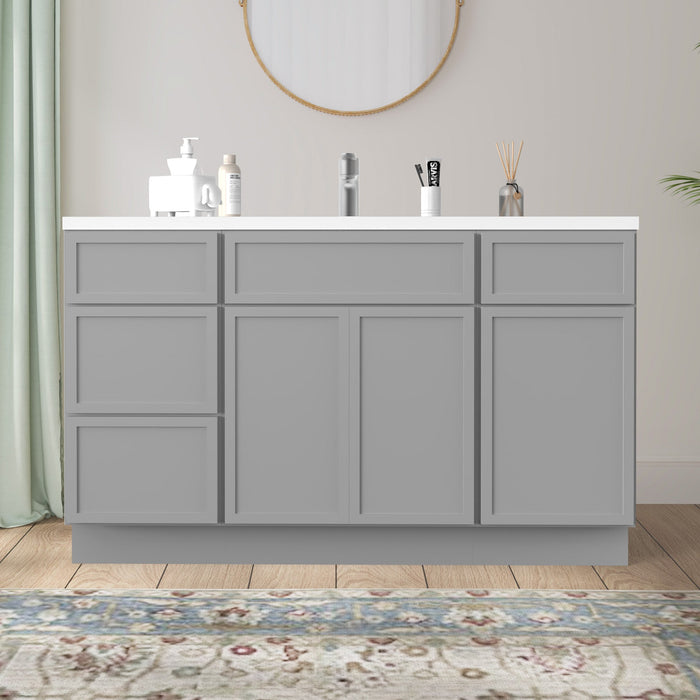 54" Plywood Bathroom Vanity Cabinet without Top - 4 Drawers & 3 Doors - HomeBeyond