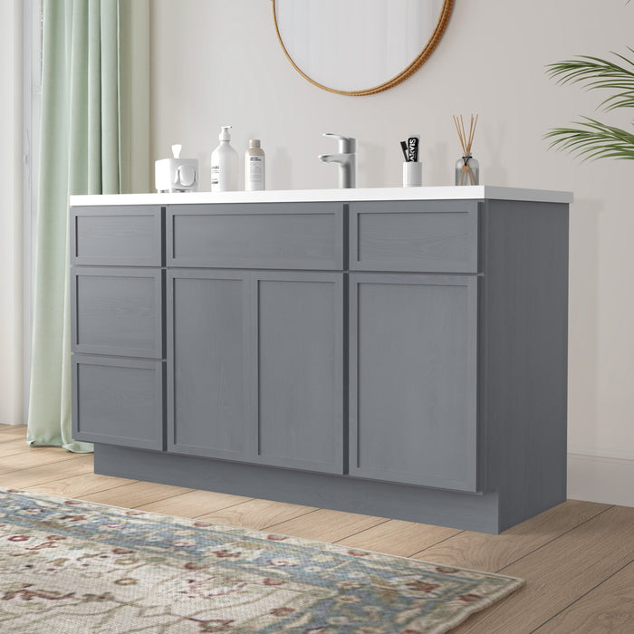 54" Plywood Bathroom Vanity Cabinet without Top - 4 Drawers & 3 Doors - HomeBeyond