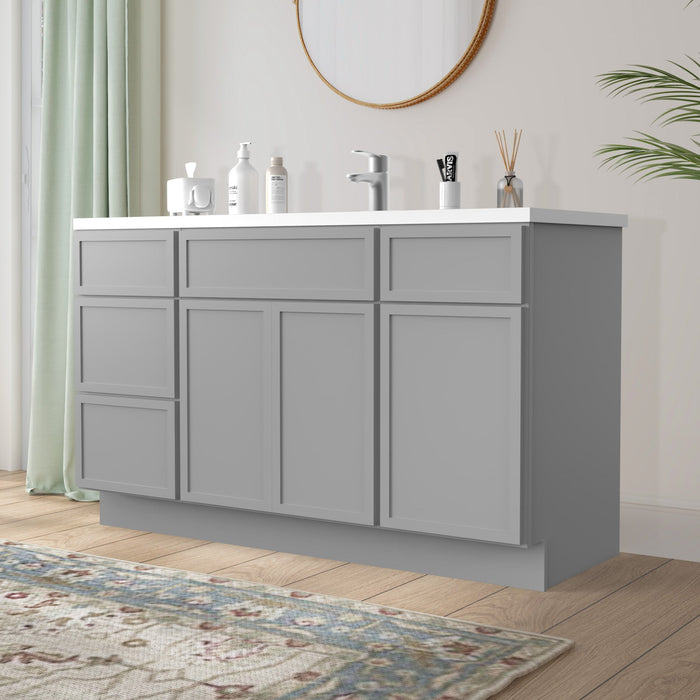54" Plywood Bathroom Vanity Cabinet without Top - 4 Drawers & 3 Doors - HomeBeyond