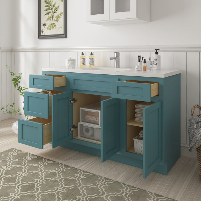54" Plywood Bathroom Vanity Cabinet without Top - 4 Drawers & 3 Doors - HomeBeyond