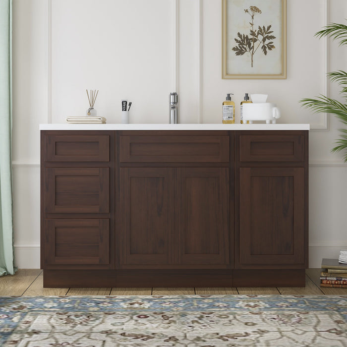 54" Plywood Bathroom Vanity Cabinet without Top - 4 Drawers & 3 Doors - HomeBeyond