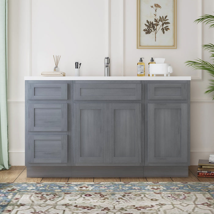 54" Plywood Bathroom Vanity Cabinet without Top - 4 Drawers & 3 Doors - HomeBeyond
