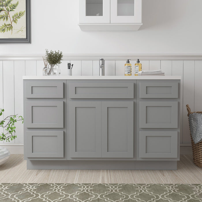 54" Plywood Bathroom Vanity Cabinet without Top - 6 Drawers & 2 Doors - HomeBeyond