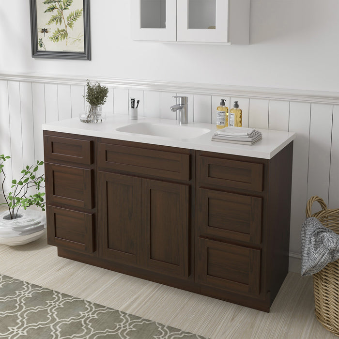 54" Plywood Bathroom Vanity Cabinet without Top - 6 Drawers & 2 Doors - HomeBeyond