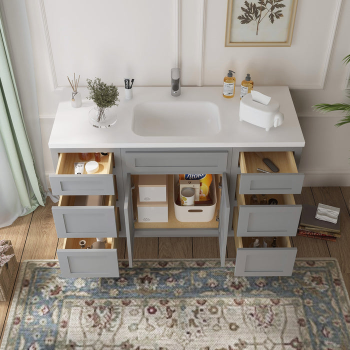 54" Plywood Bathroom Vanity Cabinet without Top - 6 Drawers & 2 Doors - HomeBeyond