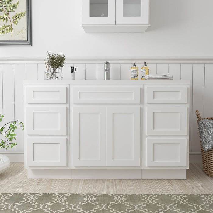 54" Plywood Bathroom Vanity Cabinet without Top - 6 Drawers & 2 Doors - HomeBeyond