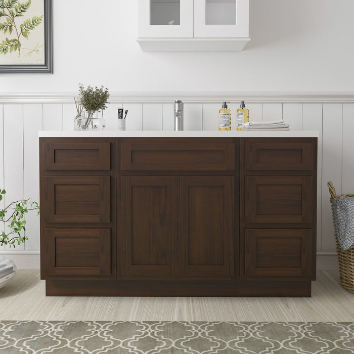 54" Plywood Bathroom Vanity Cabinet without Top - 6 Drawers & 2 Doors - HomeBeyond