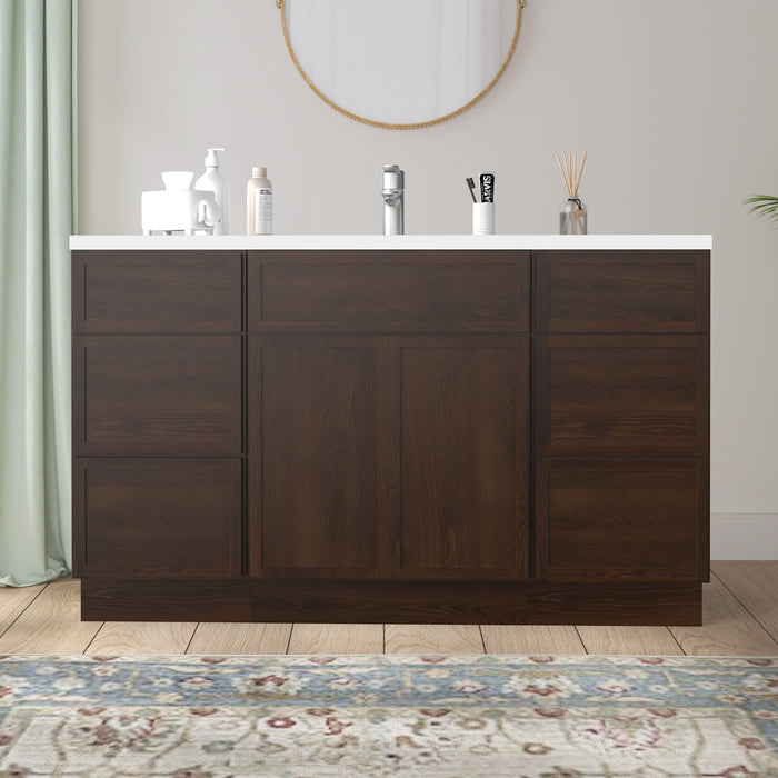 54" Plywood Bathroom Vanity Cabinet without Top - 6 Drawers & 2 Doors - HomeBeyond