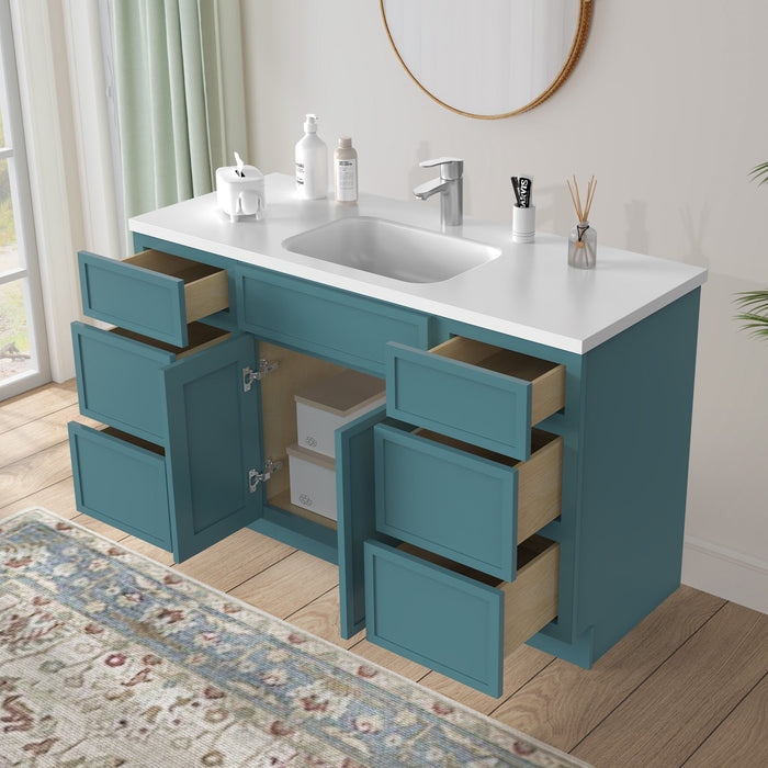 54" Plywood Bathroom Vanity Cabinet without Top - 6 Drawers & 2 Doors - HomeBeyond
