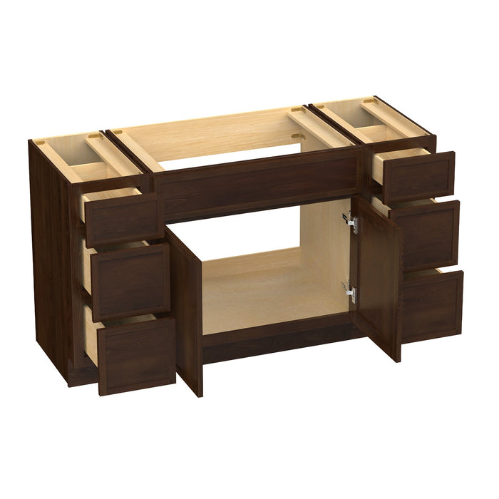 54" Plywood Bathroom Vanity Cabinet without Top - 6 Drawers & 2 Doors - HomeBeyond