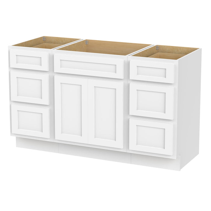 54" Plywood Bathroom Vanity Cabinet without Top - 6 Drawers & 2 Doors - HomeBeyond