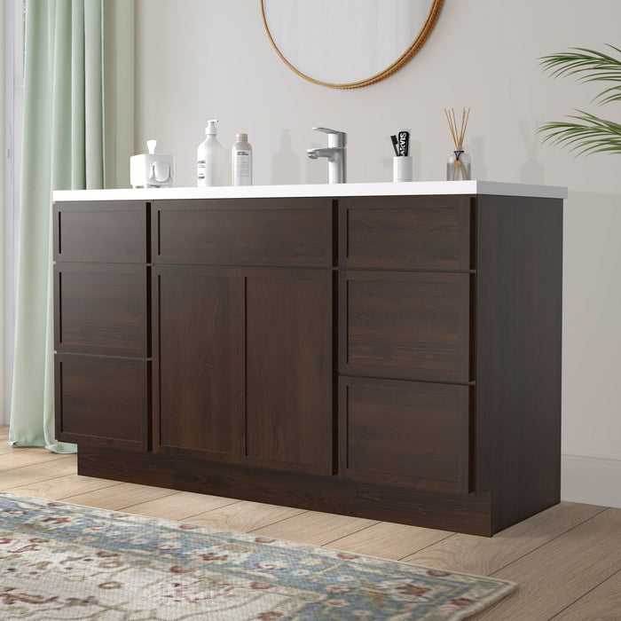 54" Plywood Bathroom Vanity Cabinet without Top - 6 Drawers & 2 Doors - HomeBeyond