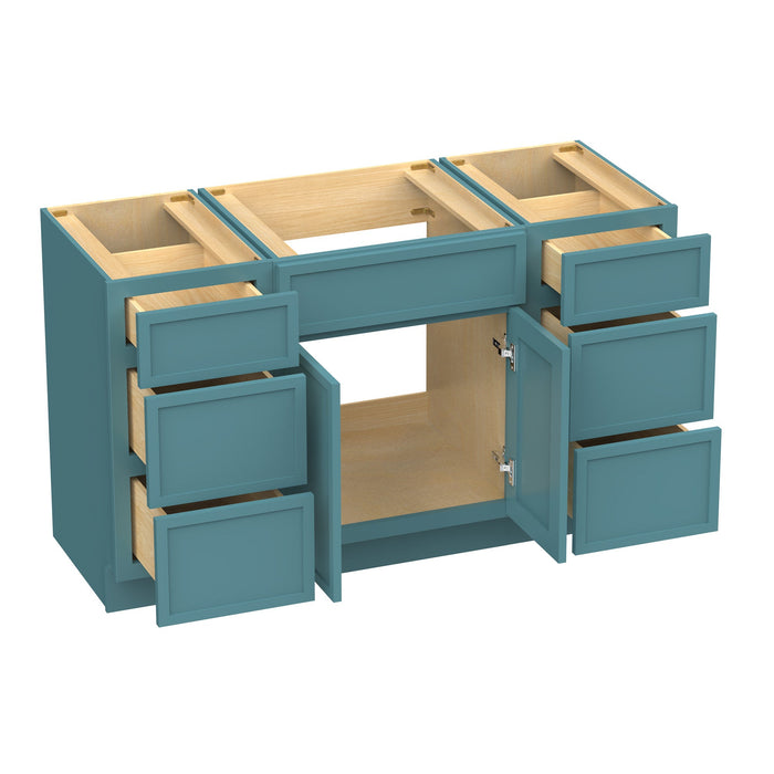 54" Plywood Bathroom Vanity Cabinet without Top - 6 Drawers & 2 Doors - HomeBeyond