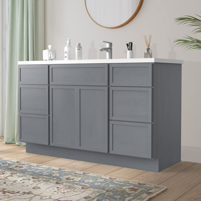 54" Plywood Bathroom Vanity Cabinet without Top - 6 Drawers & 2 Doors - HomeBeyond