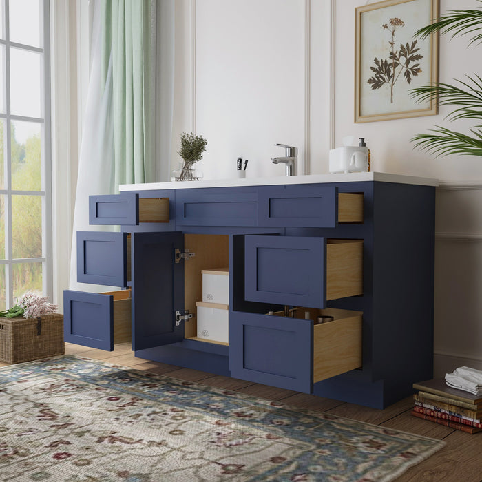 54" Plywood Bathroom Vanity Cabinet without Top - 6 Drawers & 2 Doors - HomeBeyond